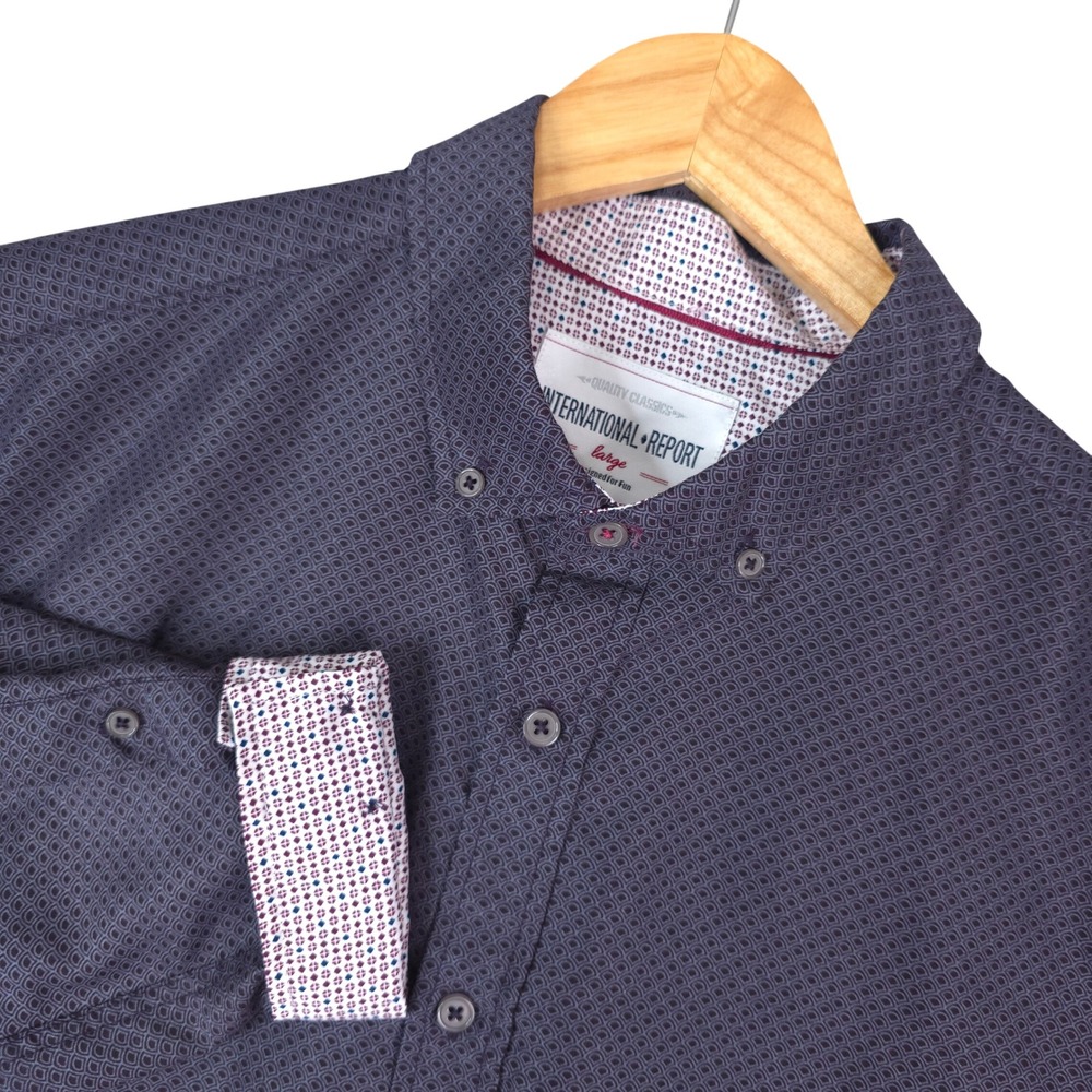 International Report Shirt L Purple Button Down Geometric Long Sleeve Flip Cuff